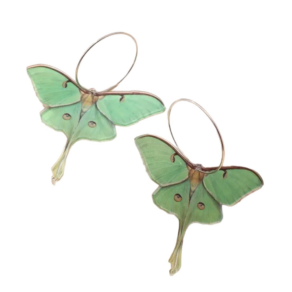 Lime Green Acrylic Moth Drop Earrings
